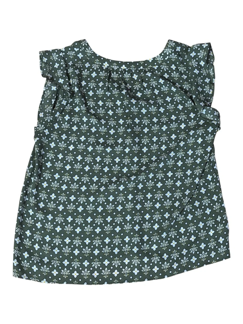 LOFT Green Printed Split-Neck Flutter Sleeve Blouse - Picture 4 of 4
